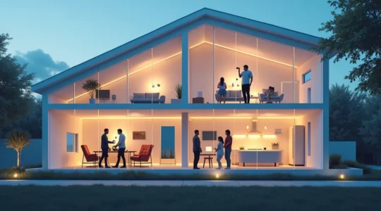 Futuristisches Smart Home mit zentral vernetzten Geräten und intelligenter Steuerung