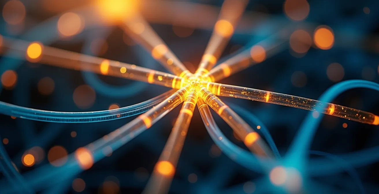 Futuristische Darstellung einer vernetzten deutschen Stadt mit digitalen und sozialen Elementen