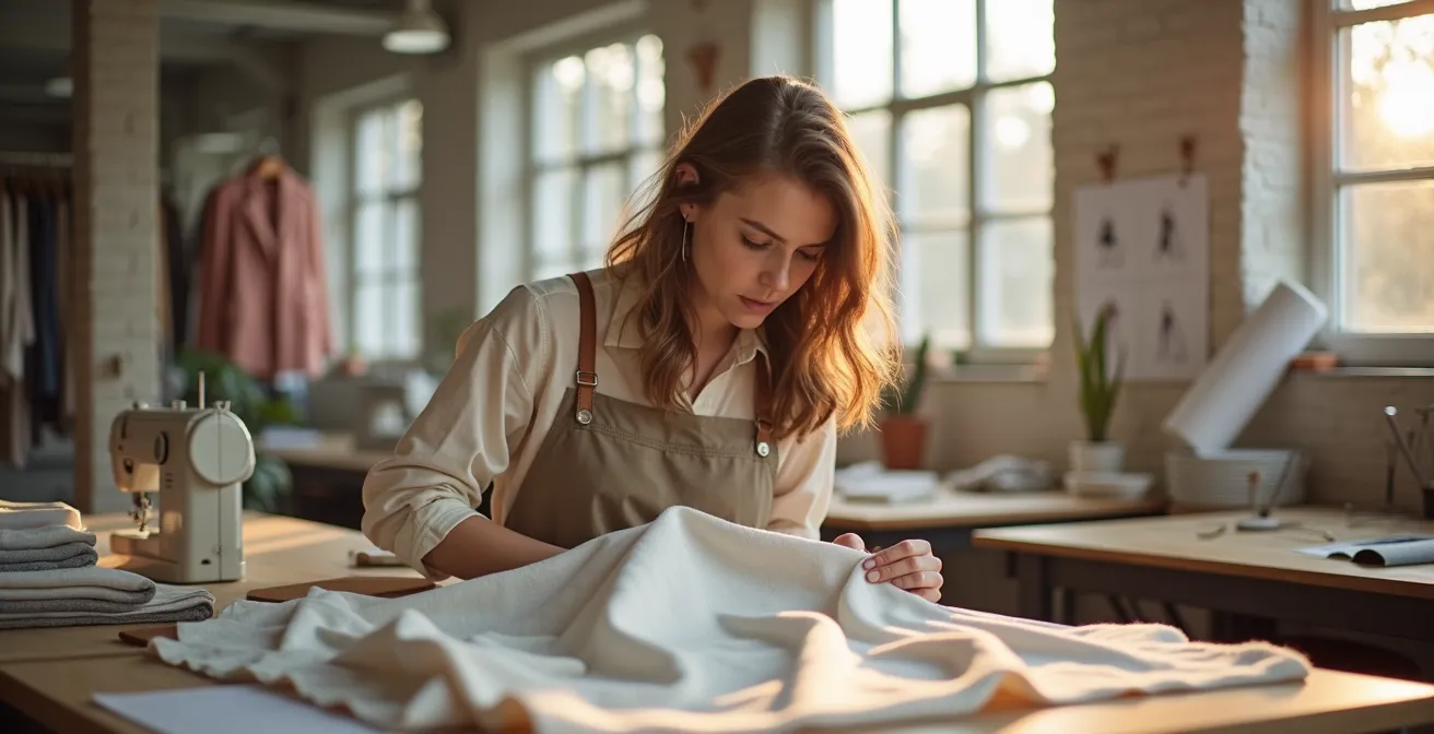 Moderner Fair Fashion Concept Store mit nachhaltiger Kleidung in natürlicher Beleuchtung