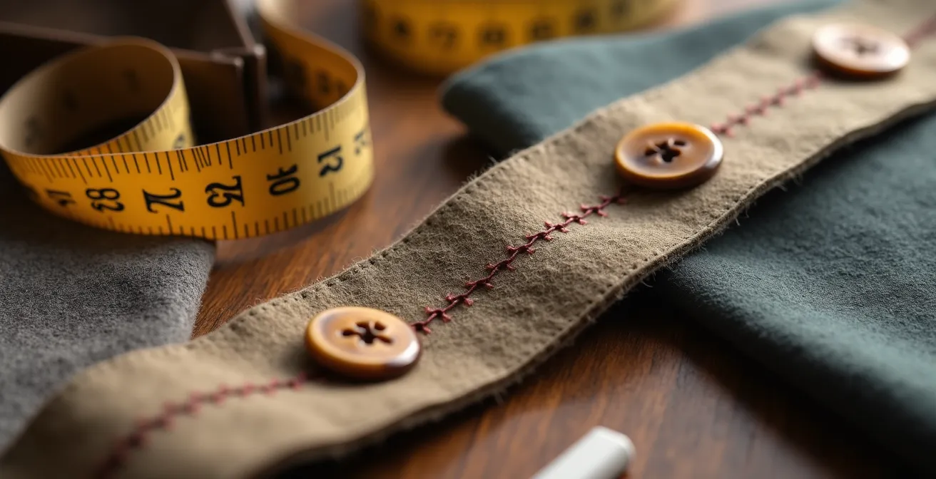 Detailaufnahme hochwertiger Nähte und Stoffstrukturen eines langlebigen Kleidungsstücks