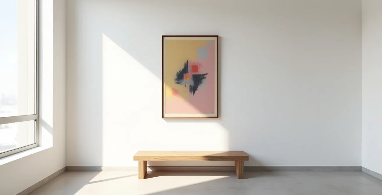 Minimalistischer Raum mit einzelnem Kunstwerk als zentraler Blickfang