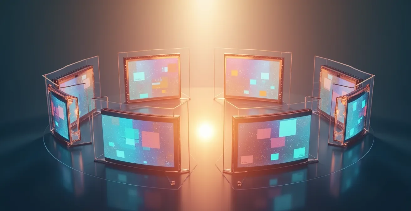 Vergleichende Darstellung verschiedener Online-Lernplattformen auf mehreren Bildschirmen